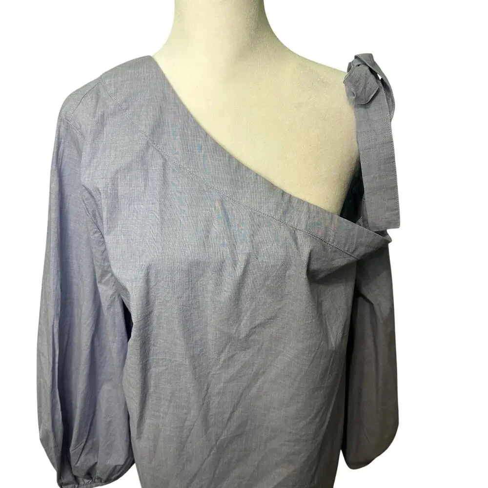 Banana Republic Denim Blue Off Shoulder Long Sleeve Blouse‎ Shirt Cotton Large